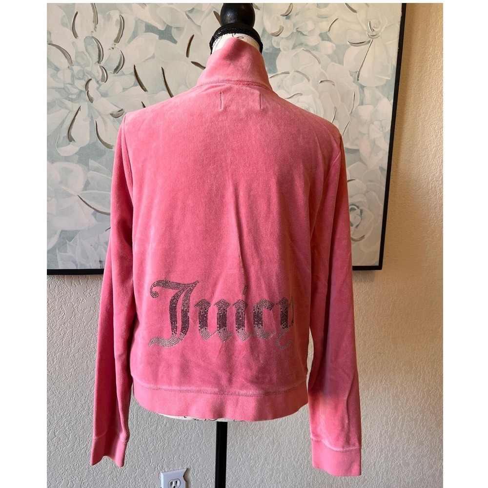 Juicy Couture Icons Pink Velour Rhinestone Logo Track Jacket XL